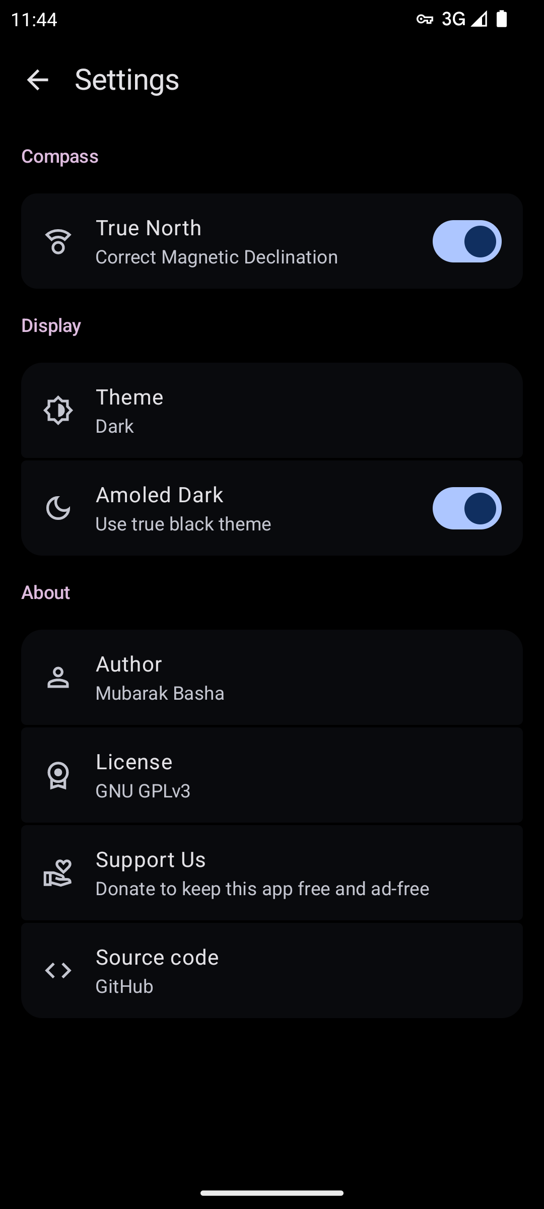MBCompass on light theme with settings page